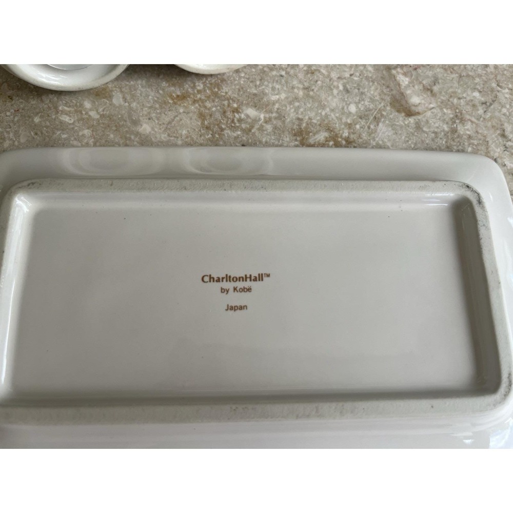 Vintage Carlton Hall By Kobe Christmas Hostess Set Butter Dish , Salt And Pepper - Picture 5 of 5